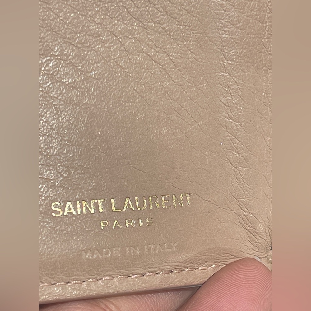 YSL Beige Leather Compact Wallet with Gold Logo - Picture 8 of 14